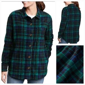Eddie Bauer Women’s M Plaid Fleece Shacket Shirt Jacket Navy/Green